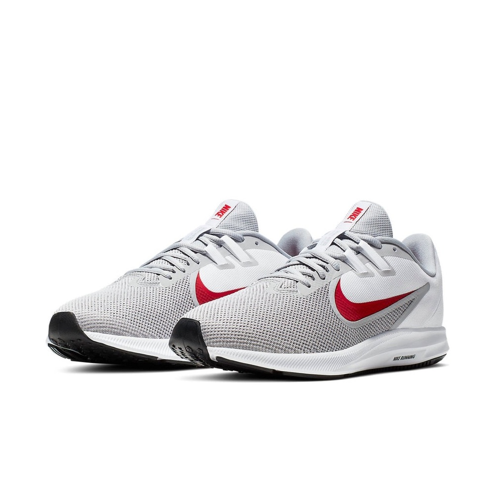 Nike Gray and White Running Shoes with Red Swoosh